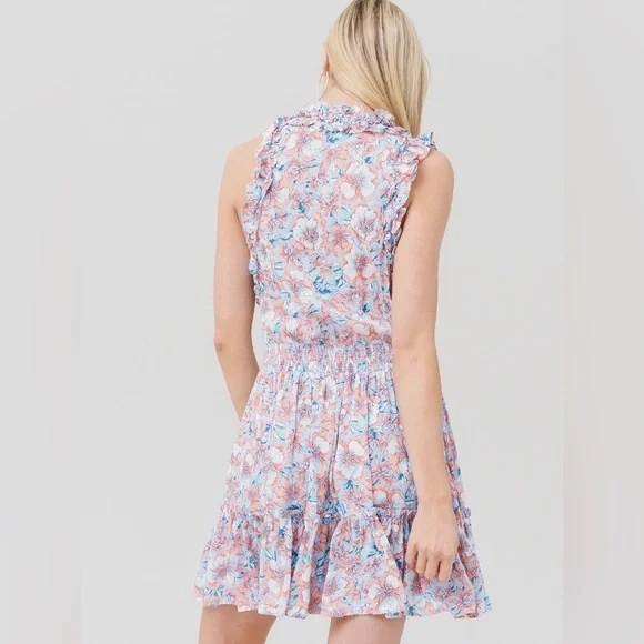 Poupette St. Barth Aqua Dalia Floral Print Triny Smocked Mini Sundress - Picture 2 of 16